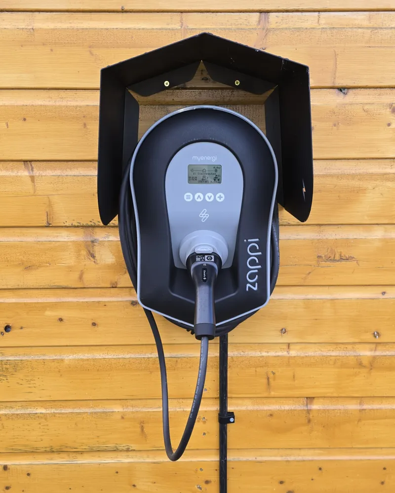 myenergi zappi electric car charger at The Meadows holiday chalets, Auldearn